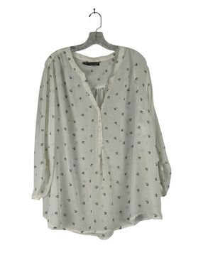 Maurices Popover Blouse Women's 3X White Bird Printed V-Neck The Perfect Blouse